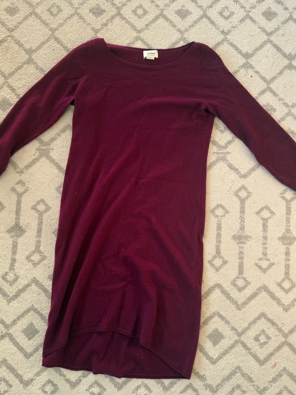 Neiman Marcus Plum Long-Sleeve Knit Boatneck Dress